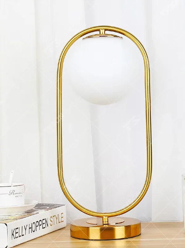 This is a modern minimalist metal frame table lamp, with a black oval metal stand paired with a white spherical frosted lampshade, featuring a simple and elegant design, both decorative and lighting functions, ideal for modern indoor scenarios such as desks and nightstands.