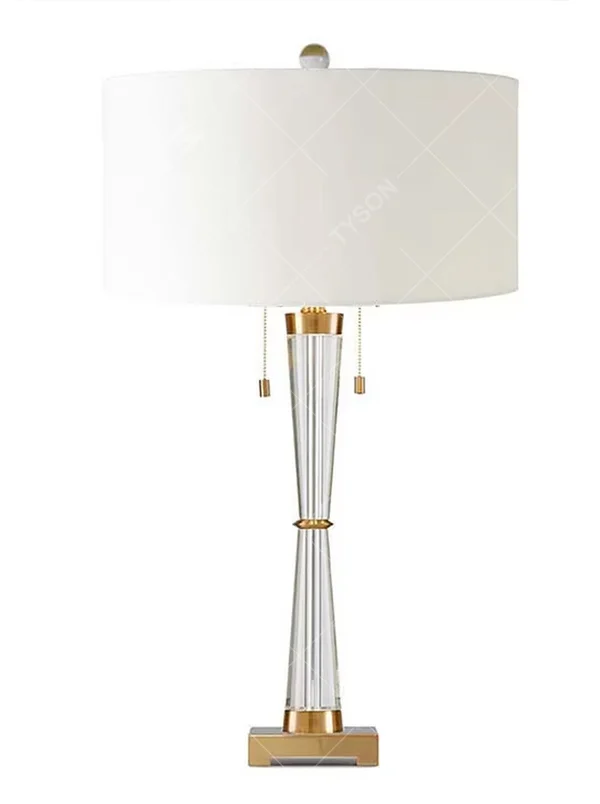 Modern Light Luxury Tapered Crystal Table Lamp, White Fabric Drum Lampshade, Transparent Cut Crystal Lamp Body with Gold Metal Base and Accents, Serves Both Lighting and Decorative Purposes, Ideal for Bedrooms, Living Rooms, Foyers, etc.