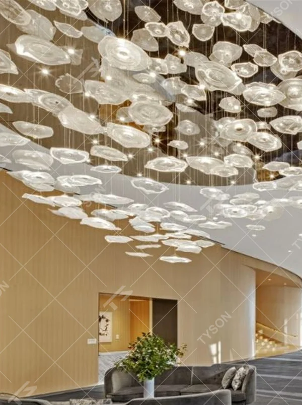 Modern Luxury Waterfall Crystal Chandelier, Composed of Numerous Transparent Crystal Strips Suspended in Layers, Serves Both Lighting and Decorative Purposes, Ideal for Hotel Corridors, Banquet Halls, Office Building Lobbies, High-End Clubs, etc.