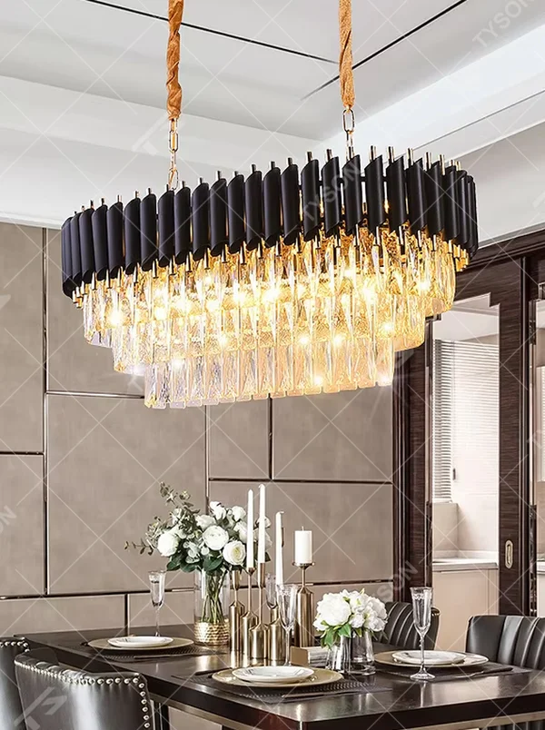 This European luxury multi-layer conical crystal chandelier features an upper frame of gold metal strips and a lower layer of multiple tiers of transparent crystal strips, forming a full conical dome shape. When lit, light refracts through the crystal to emit a brilliant and luxurious glow, combining a luxurious texture with an ambient atmosphere. Ideal for villa living rooms, hotel lobbies, high-end clubs, and other spaces, it adds an elegant and exquisite touch to European luxury or modern light luxury environments.